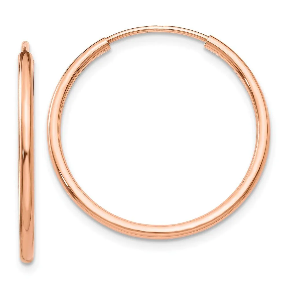 1.5mm x 22mm 14k Rose Gold Polished Endless Tube Hoop Earrings