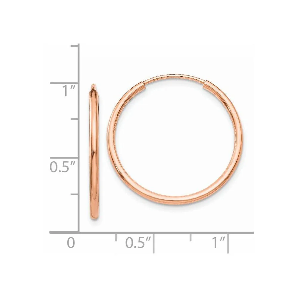 1.5mm x 22mm 14k Rose Gold Polished Endless Tube Hoop Earrings