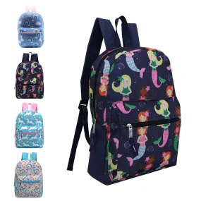 15" Kids Basic Wholesale Backpack in Assorted Prints- Bulk Case of 24