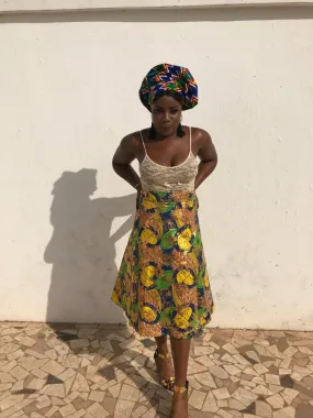 African Skirt, Wrap Skirt in Gold Ankara Print - Beach Skirt