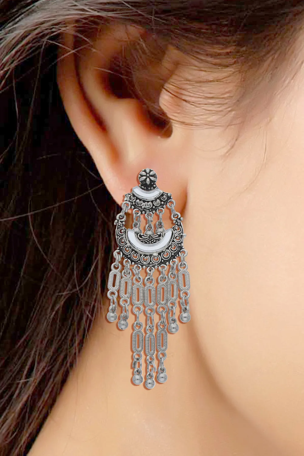 Alloy Chandbali Earring in Silver