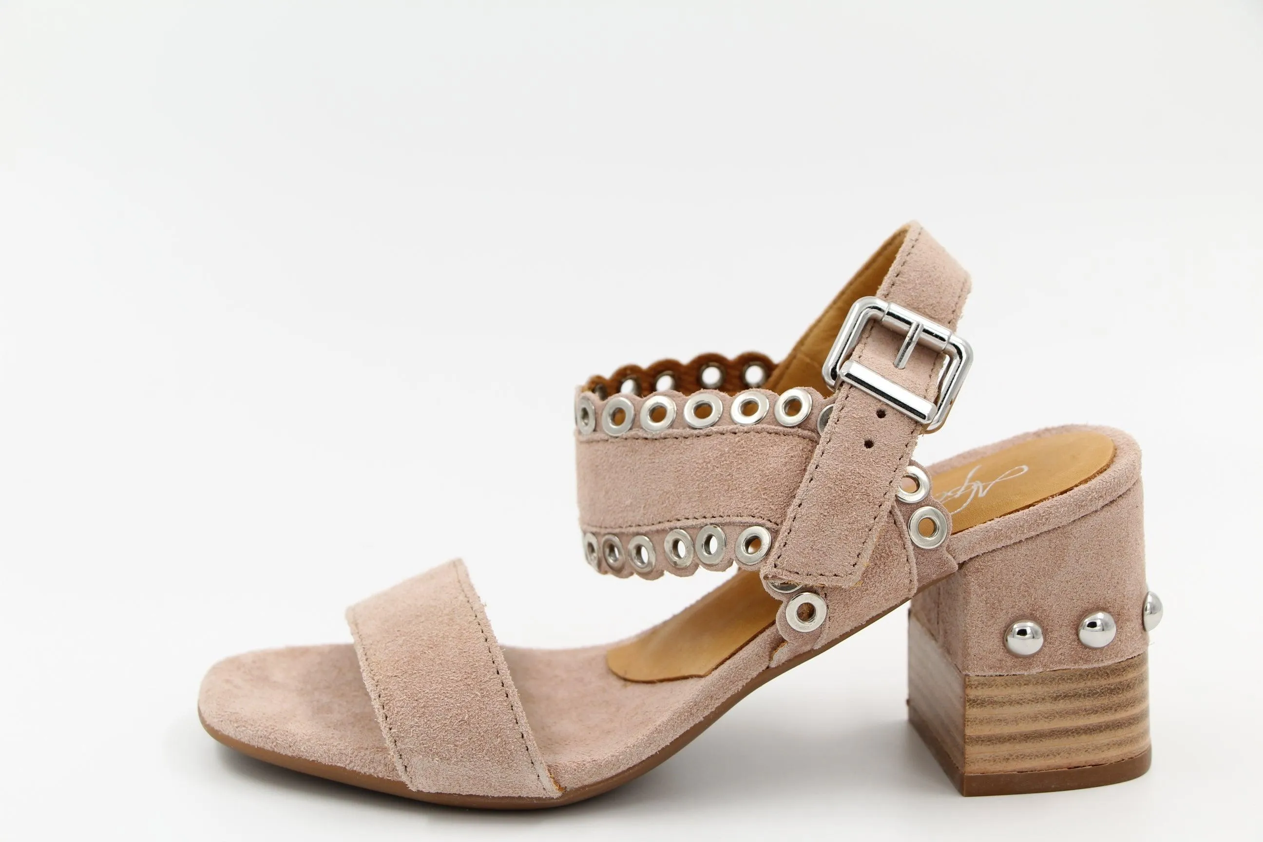 ALPE Blush Suede Block Heeled Sandal with Rivet Detail