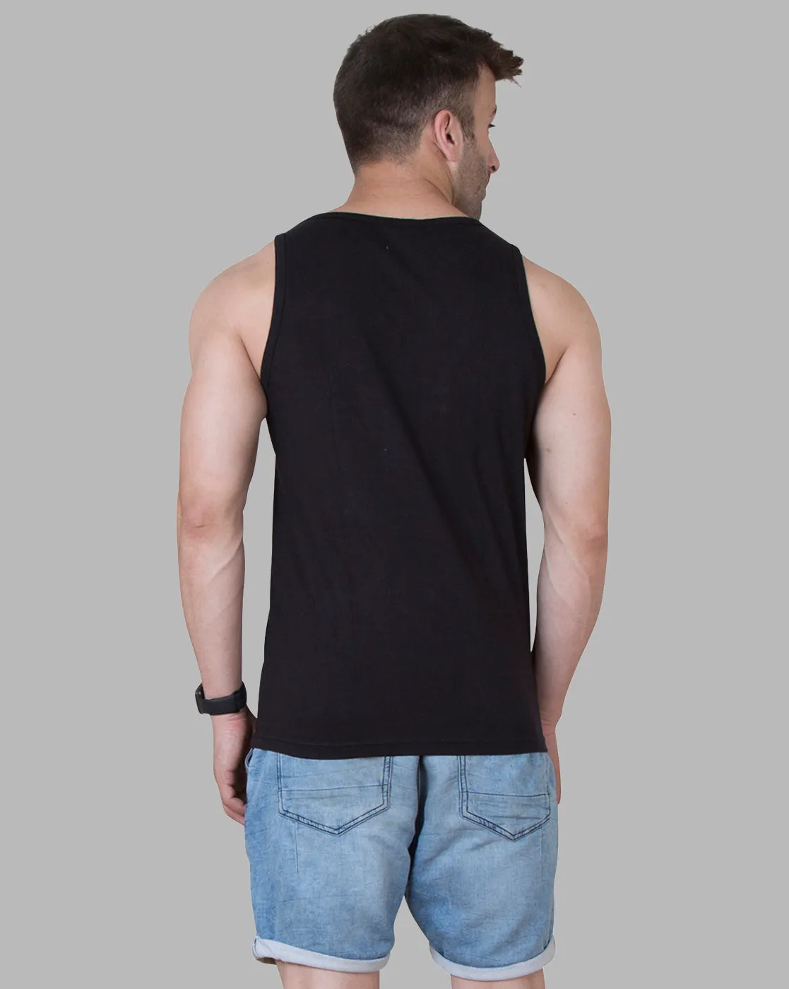 Black Halfmask Printed Gym Vest