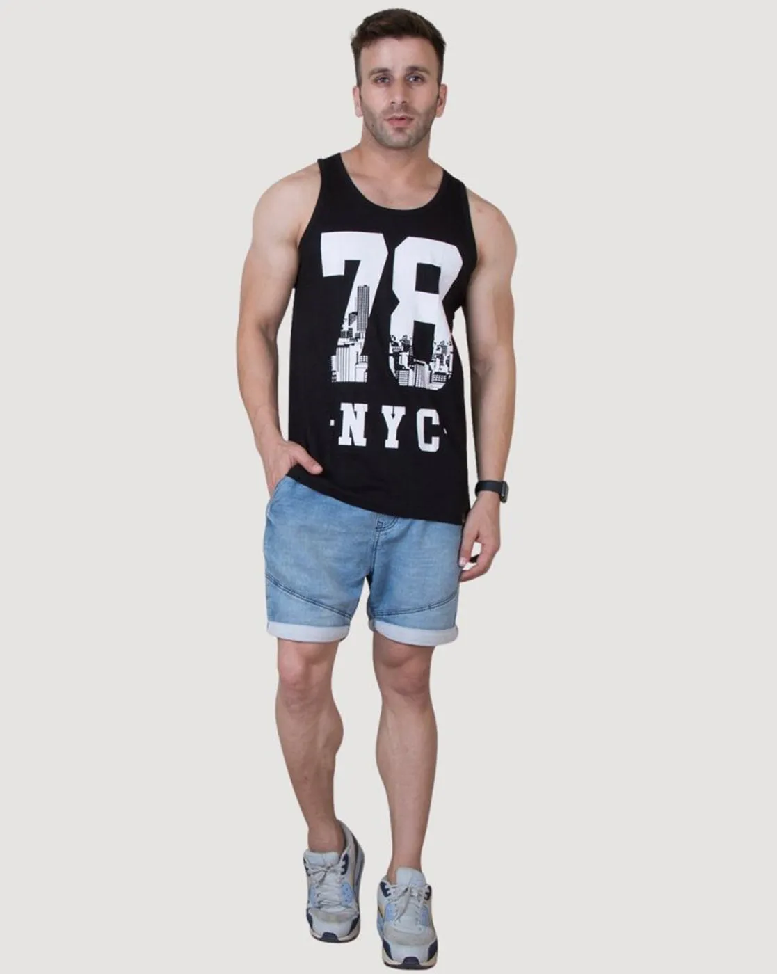 Black Newyork Printed Gym Vest