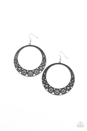 Bodaciously Blooming Multi Rhinestone and Filigree Earrings - Paparazzi Accessories