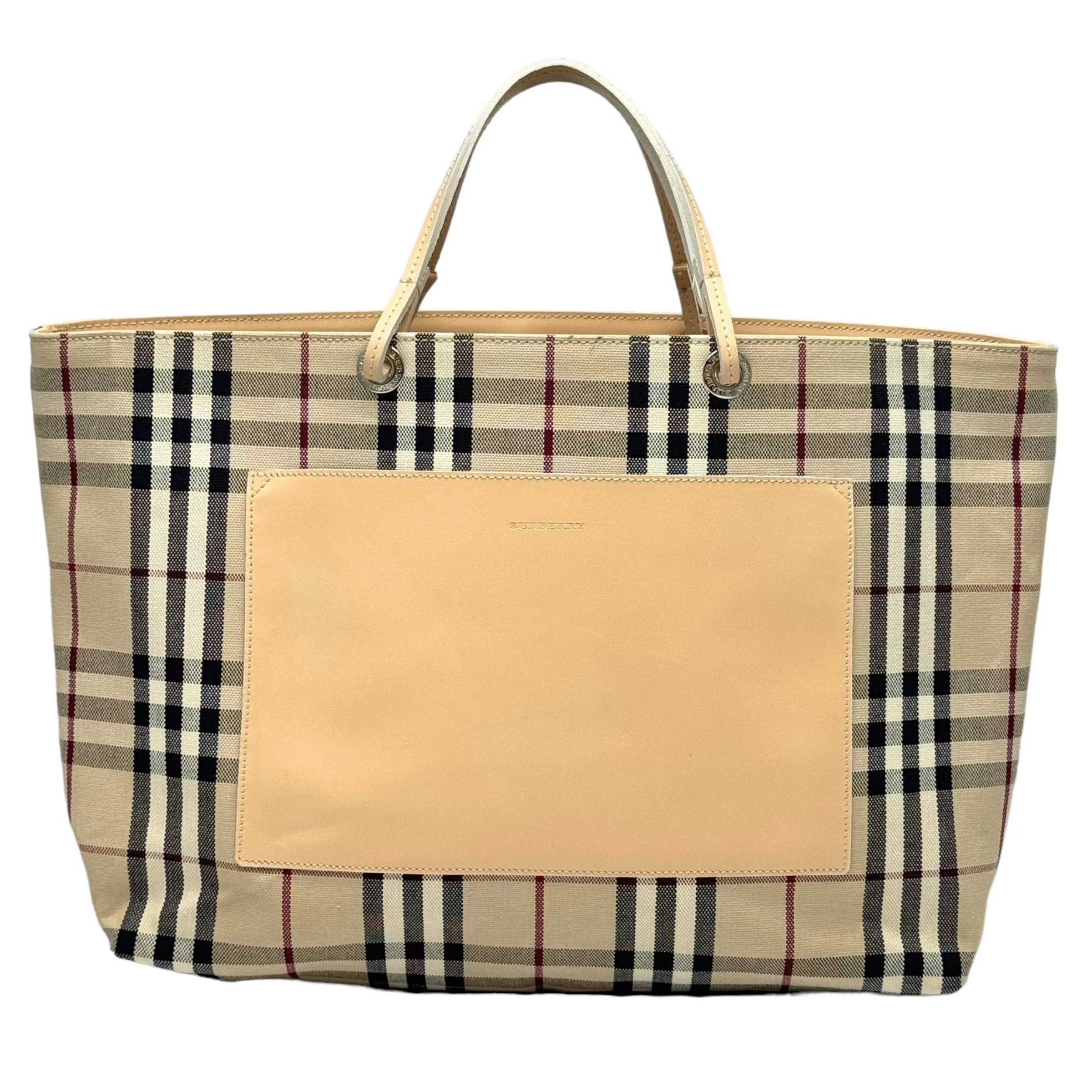 BURBERRY LONDON Canvas & Leather House Check Front Pocket Tote - Beige New w/Out Tags