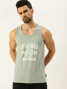 Captain America Grey Regular Fit Chest Typographic PrintedVest