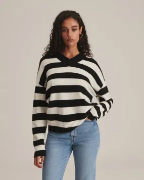 Cashmere Striped Boyfriend V-Neck Sweater