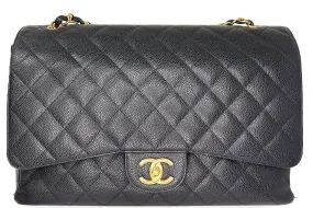 CHANEL CLASSIC FLAP MAXI FLAP (1534xxxx) BLACK CAVIAR GOLD CHAIN, WITH CARD & DUST COVER