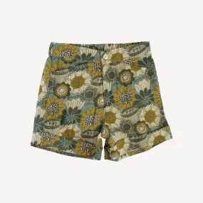 cuffed pocket short | honey mustard flower doodles | organic cotton gauze