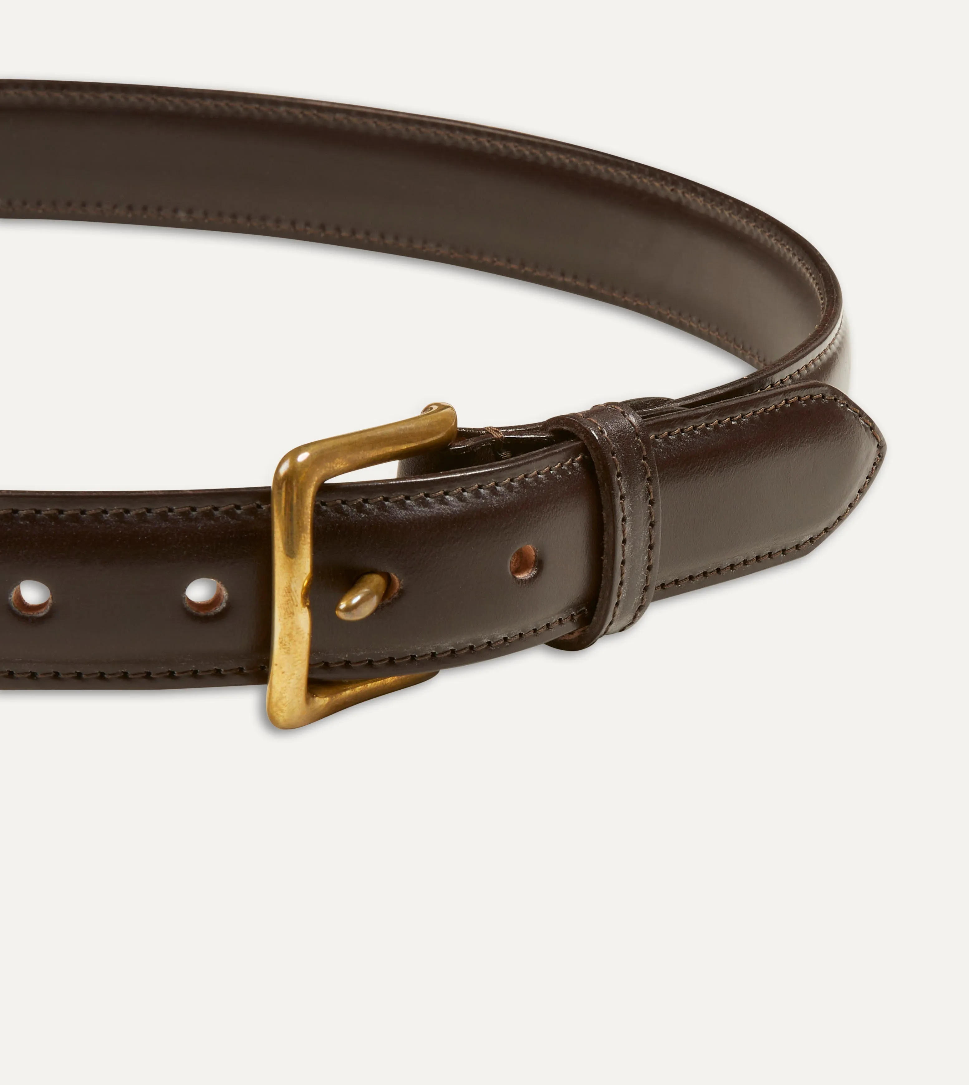 Dark Brown Fully Lined Bridle Leather Belt with Brass Buckle