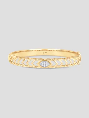 Dentelle Yellow Gold White Diamond Cluster Bangle