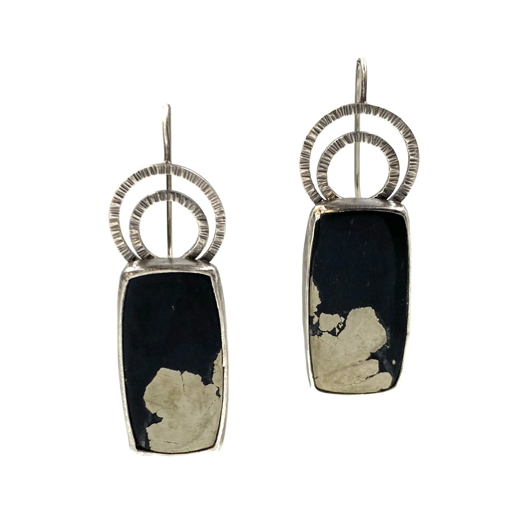 Double Arc Earrings, Apache Pyrite