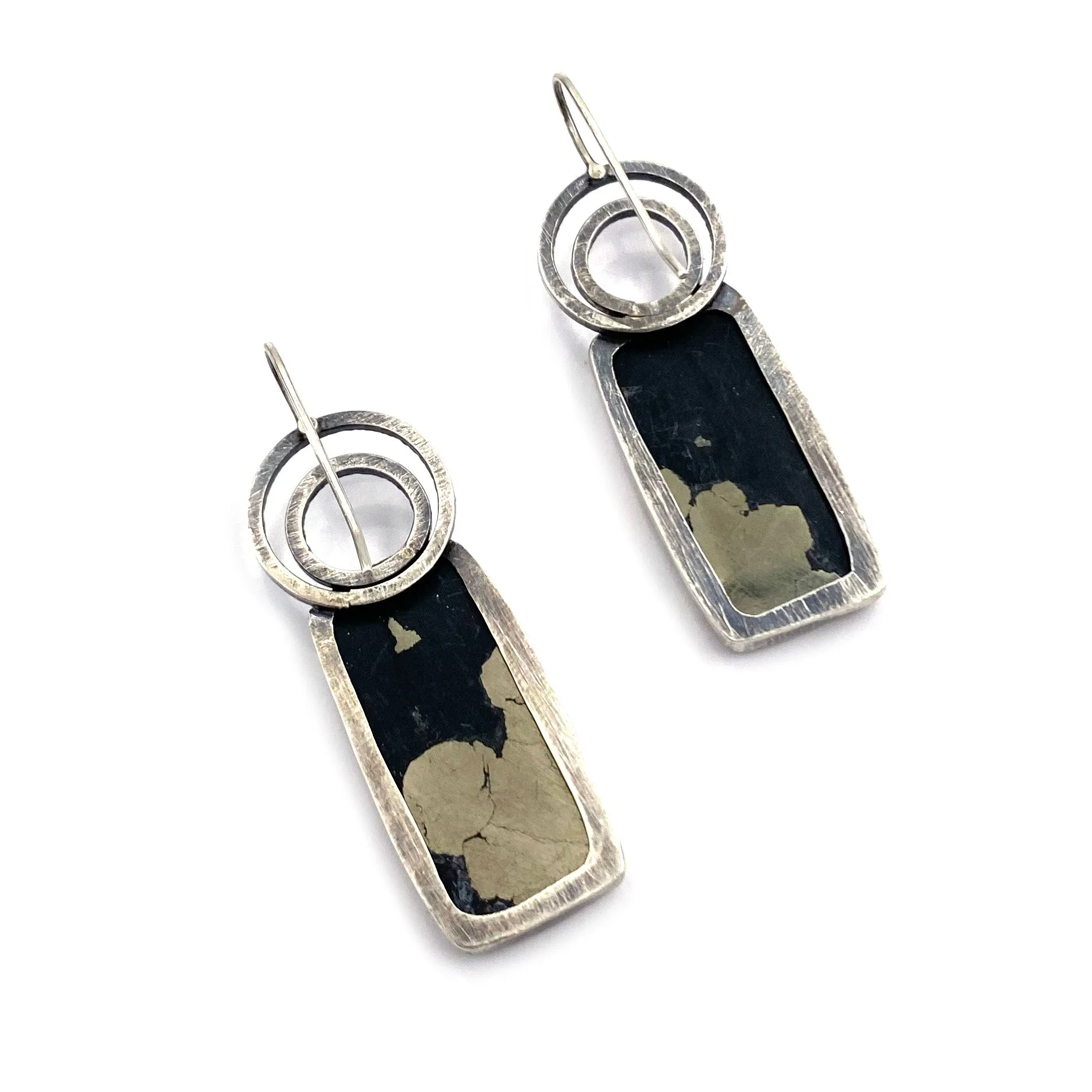 Double Arc Earrings, Apache Pyrite