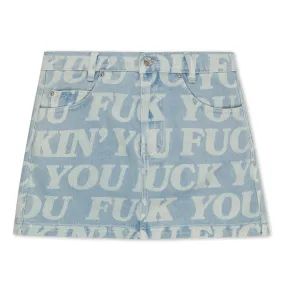 Fuckin Fuck Denim Mini Skirt  (Light Wash )