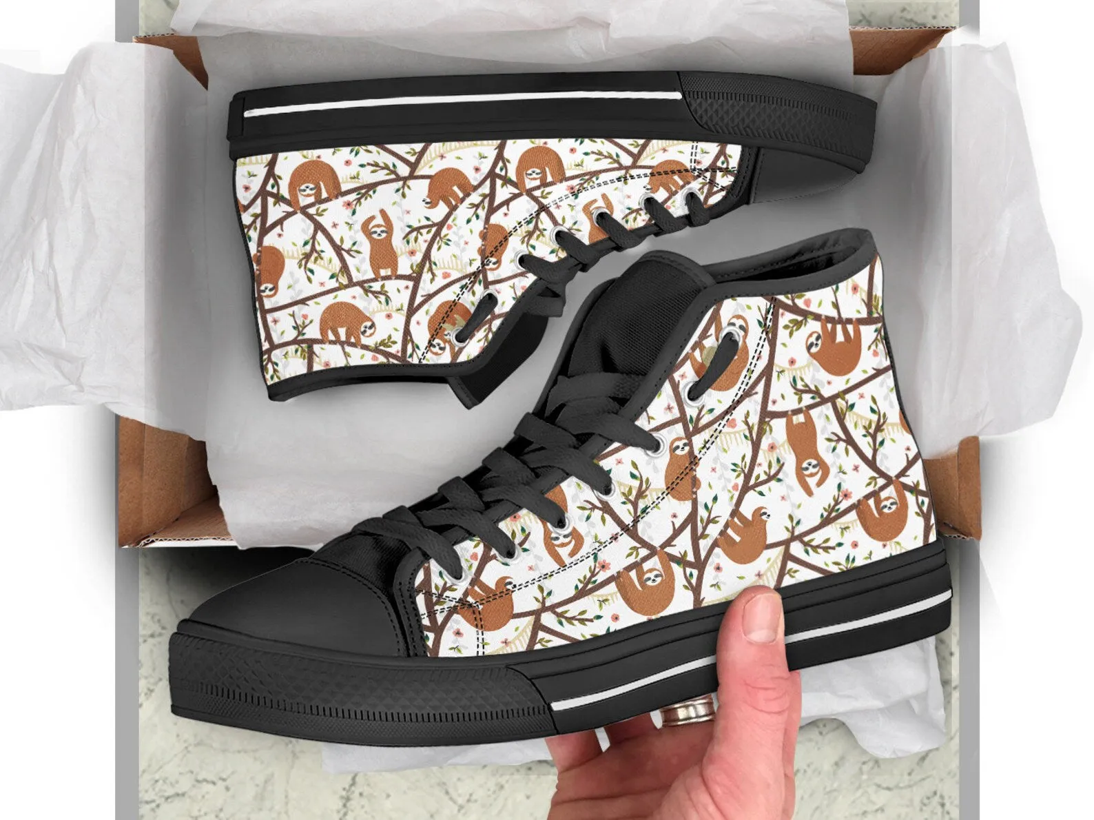 Funny Sloth Shoes Sloth Sneakers Cute Shoes Sloth Lover Gifts Custom High Top Converse Style Sneakers For Adults Women & Men