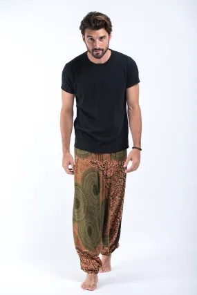 Geometric Mandalas Drop Crotch Men's Harem Pants in Olive