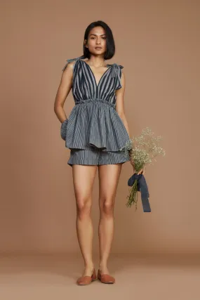 Grey with Charcoal Striped Frill Top (Ready to Ship)