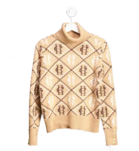 Holland Cooper Beige Heritage Knit Jumper Logo Camel UK XS