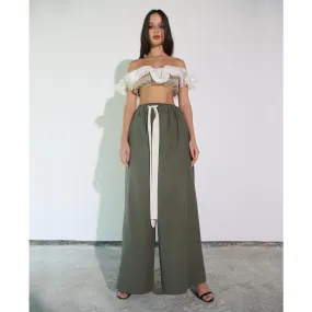 Khaki Cotton Wide-Leg Pant