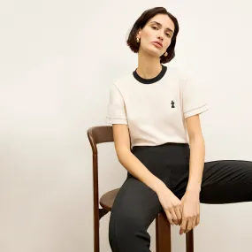 Leslie T-Shirt Contrast with Embroidery - Organic Pima Cotton :: Ivory/Black