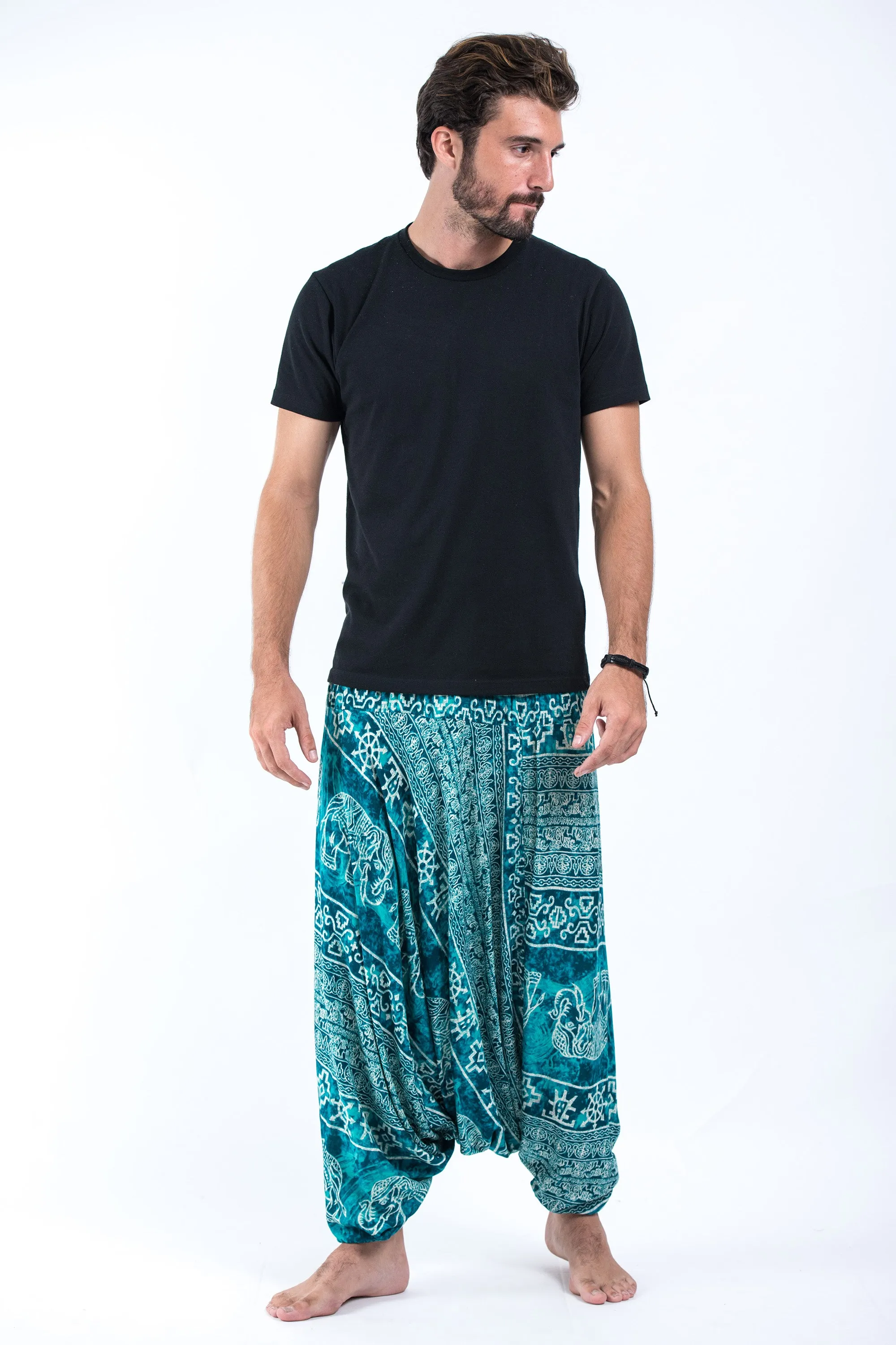 Marble Elephant Drop Crotch Men's Elephant Pants in Turquoise