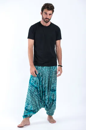 Marble Elephant Drop Crotch Men's Elephant Pants in Turquoise