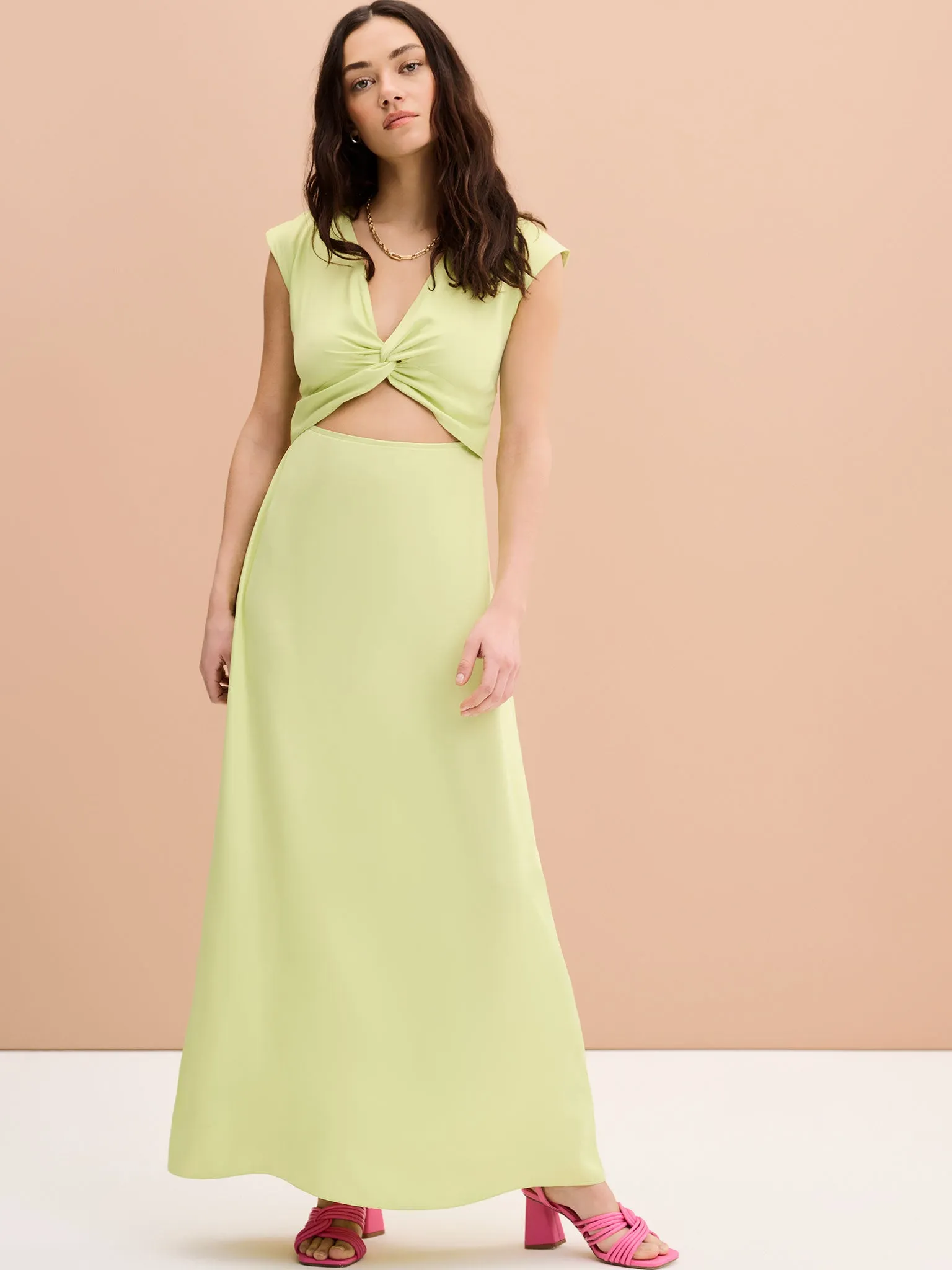 Marin Twist Front Dress in Lime