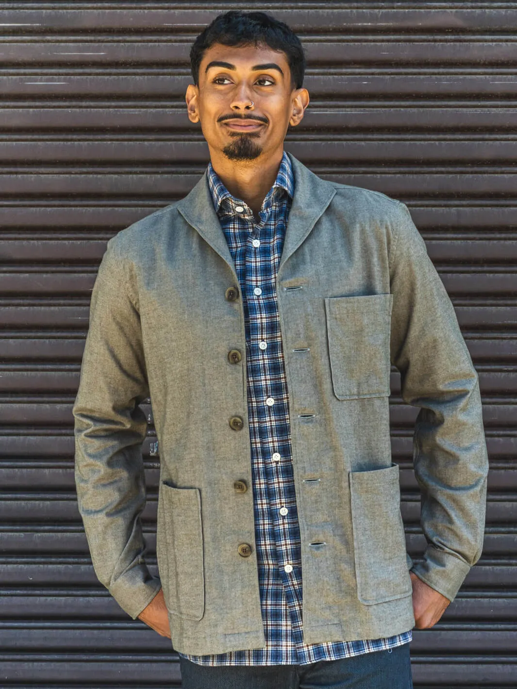 Olive Green Shawl Collar Overshirt