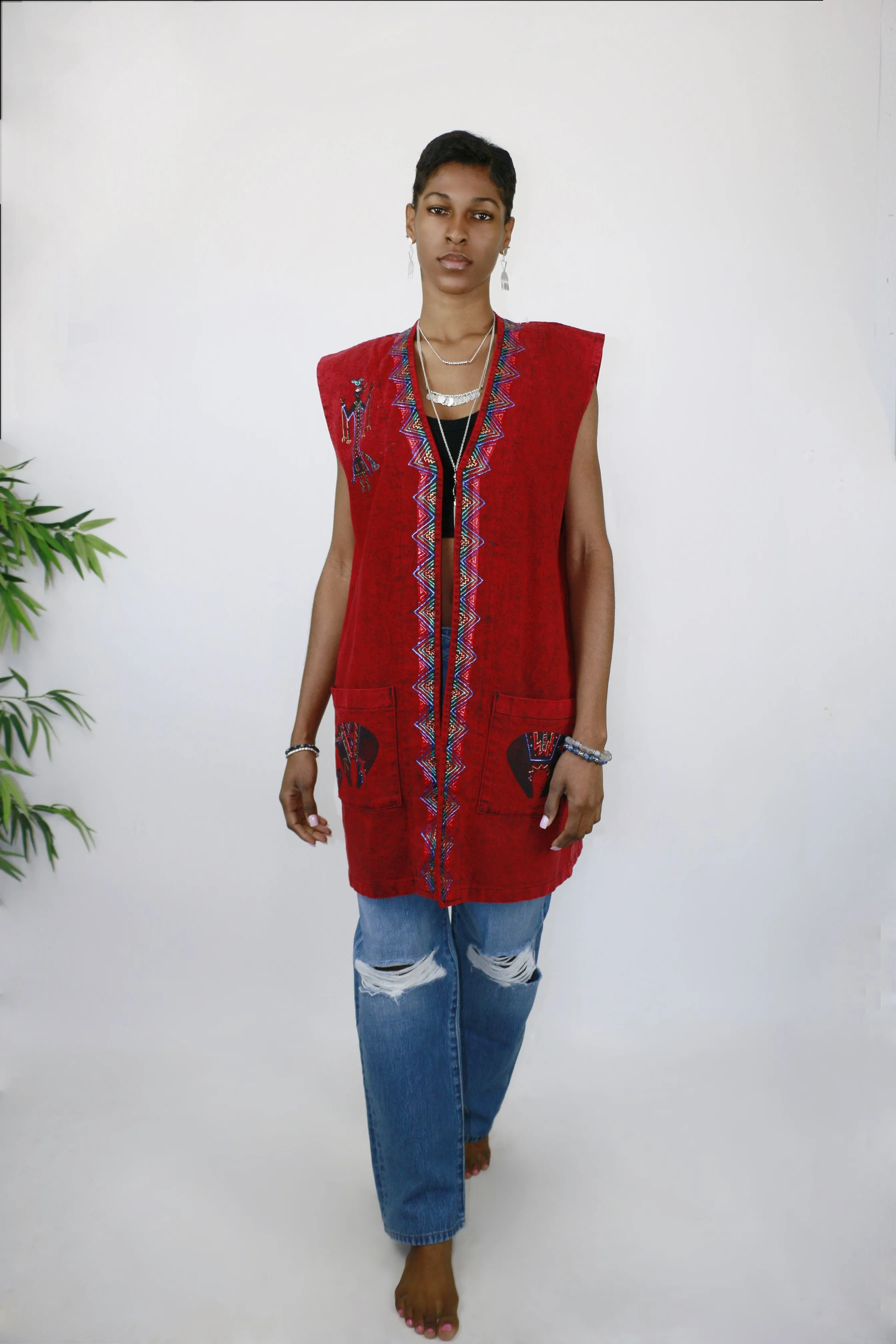 Red Denim Carol Wicher Vintage Vest