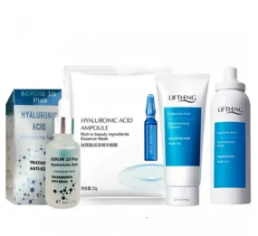 Set x 4 cido Hialurónico: Tratamiento Facial - Serum, Limpiador, Spray, Mascarilla