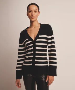 Signature Cashmere Striped Fitted Cardigan