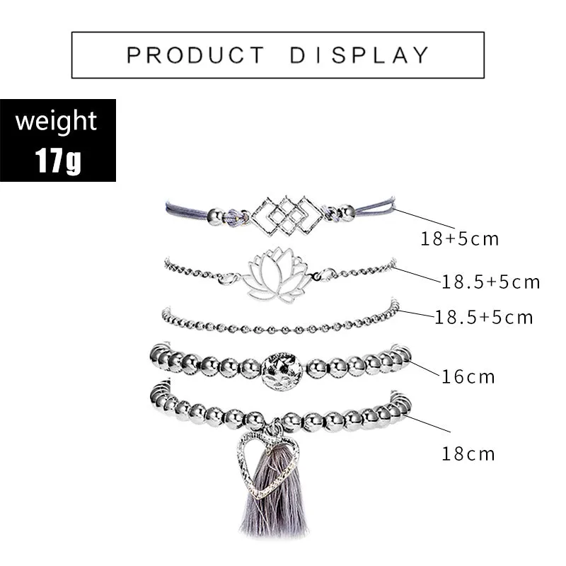 Silver Lotus Love 5 Part Women Bracelet Set