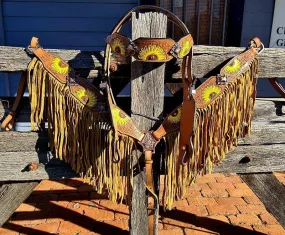 Toprail Set Bridle & Breastplate Sunflowers with Fringes