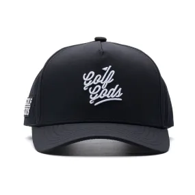 TOUR PRO Golf Gods Script Golf Hat in Black with Curved Brim