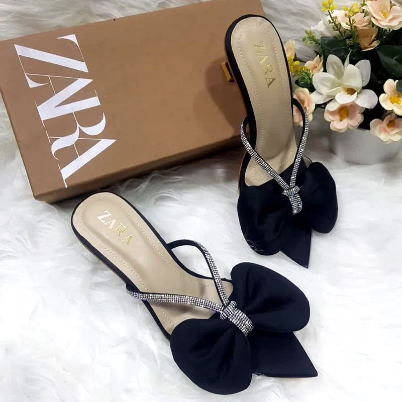 Velvet Bow Tie Court Shoes for Women