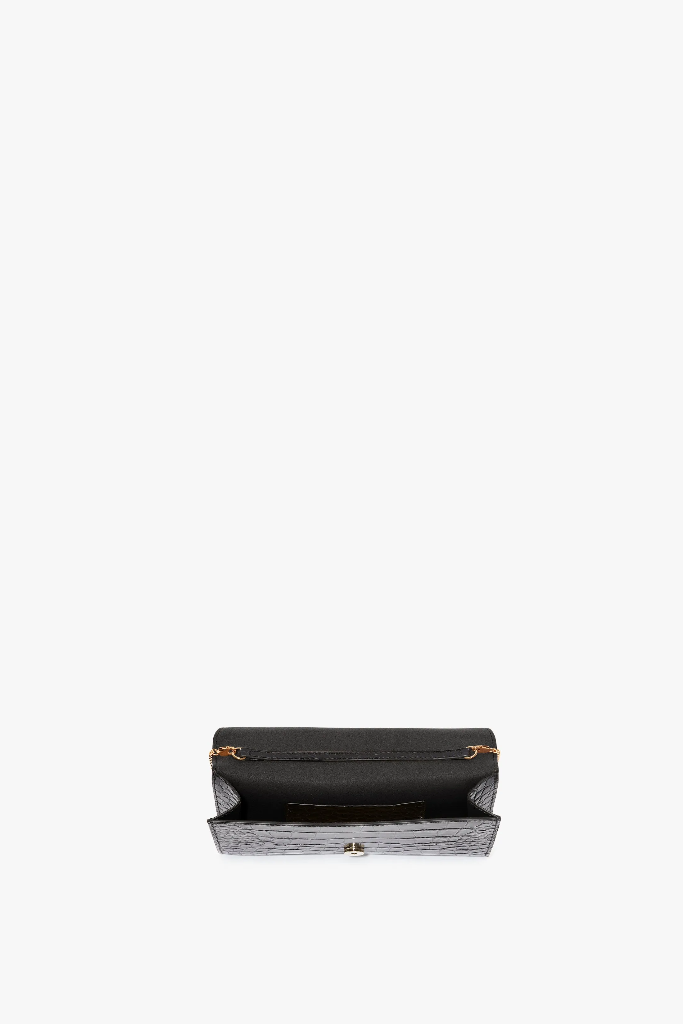 Wallet On Chain In Black Croc-Effect Leather