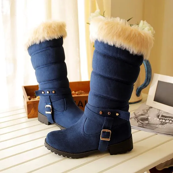 Women's Casual Belt Buckle Mid-calf Snow Boots Cotton Boots 34323139S