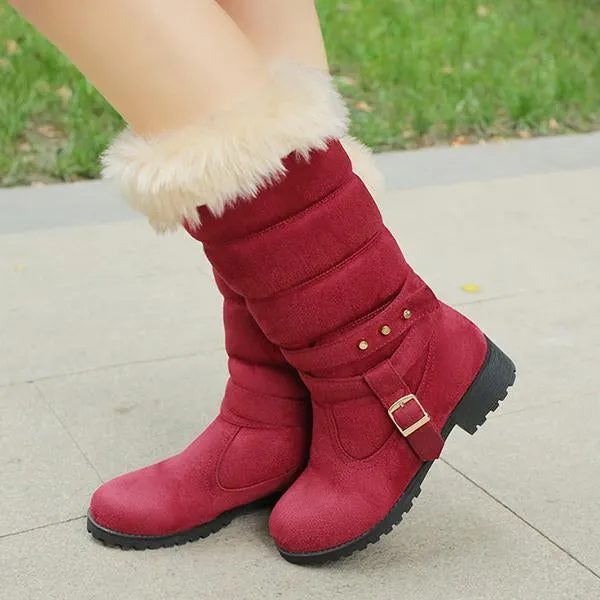 Women's Casual Belt Buckle Mid-calf Snow Boots Cotton Boots 34323139S