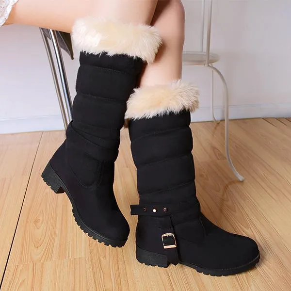 Women's Casual Belt Buckle Mid-calf Snow Boots Cotton Boots 34323139S