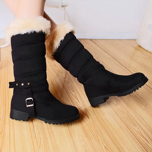 Women's Casual Belt Buckle Mid-calf Snow Boots Cotton Boots 34323139S