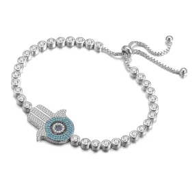 Women's Fashion Cubic Zirconia Hamsa Adjustable Bolo Bracelet